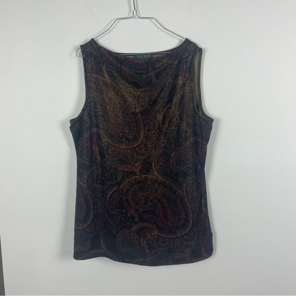 Lauren Ralph Lauren Paisley Rayon Shimmer Cowl Neck Tank Preppy Uni